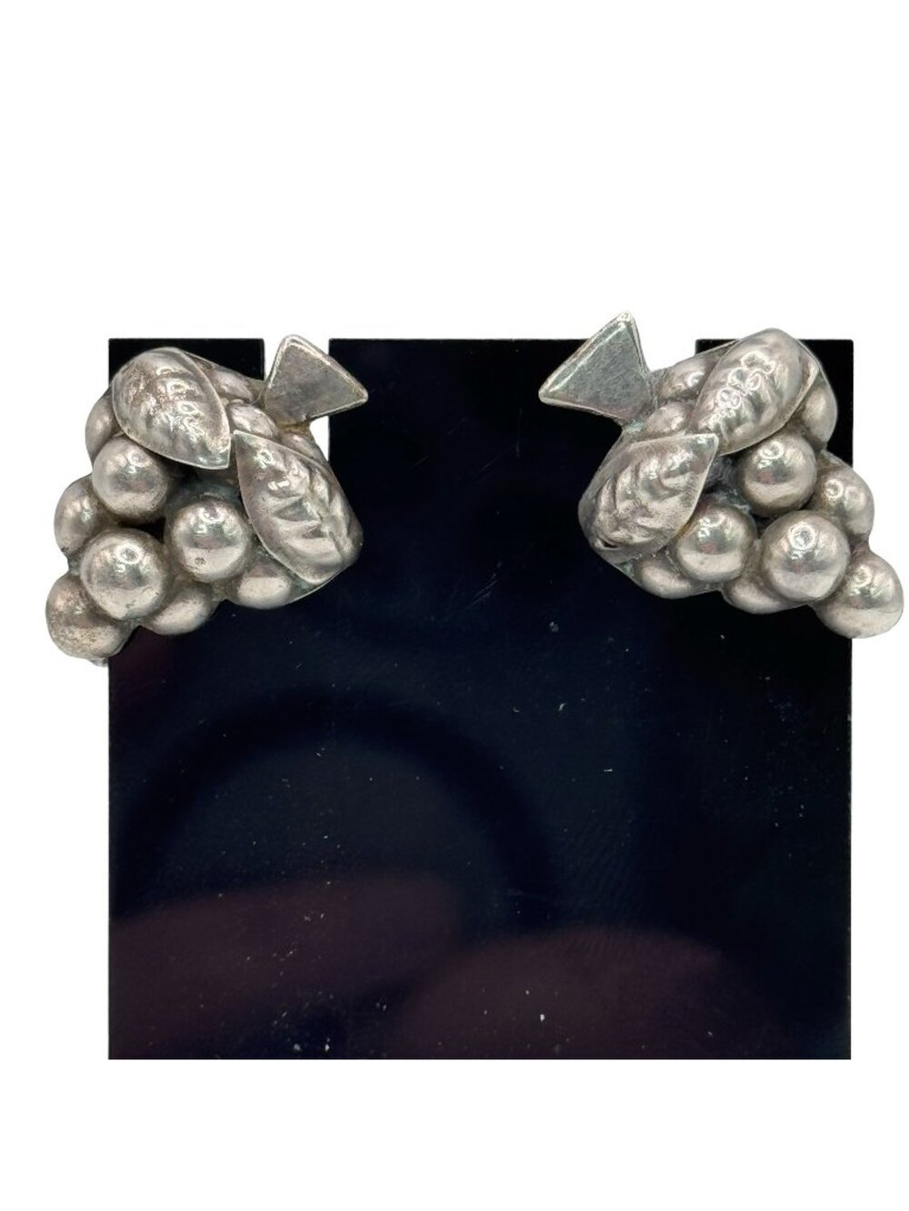 Vintage Mexican Sterling Silver Grape Cluster Screw Back Earrings 6.9g Estate